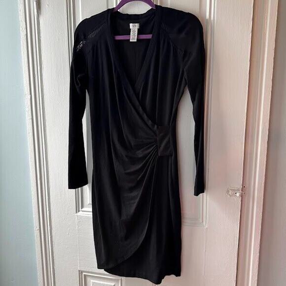 Cache Dress Womens Medium Y2K Black Surplice Mesh Cocktail Long Sleeve *Washwear - Picture 1 of 5